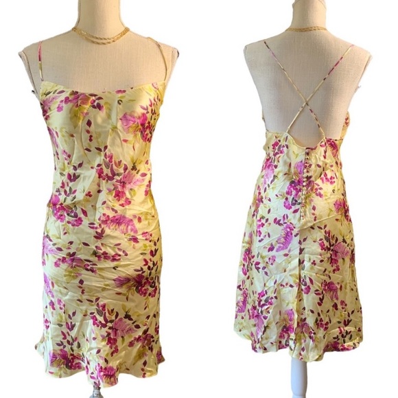 Vintage Dresses & Skirts - Vintage Y2K 100% Floral Silk Slip Dress Chemise Silk Dress Lingerie